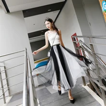 Юбка Xia-shaped юбка шикарная Hong Kong-flavor юбка Феи новая плиссированная юбка высокая талия длинная Черная экранная юбка