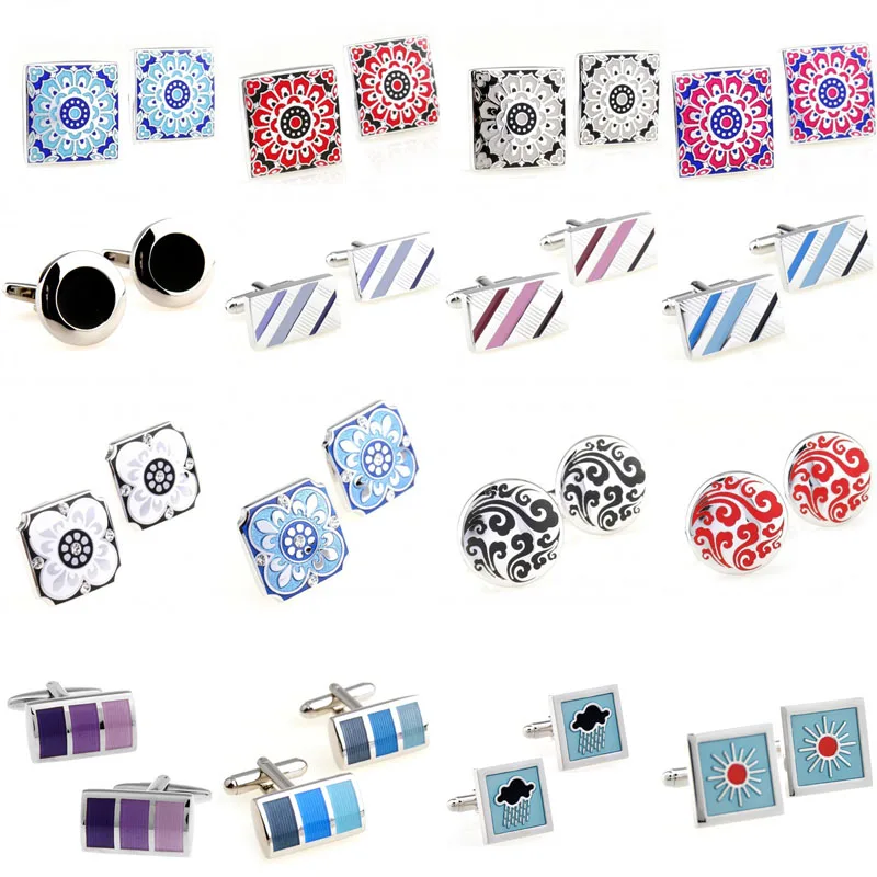 

16 Designs Flower Enamel Epoxy Cufflink Cuff Link 1 Pair Big Promotion