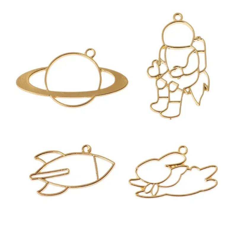 

5Pc Planet Astronaut Rabbit Rocket Frame Pendant Open Bezel UV Resin Jewelry DIY