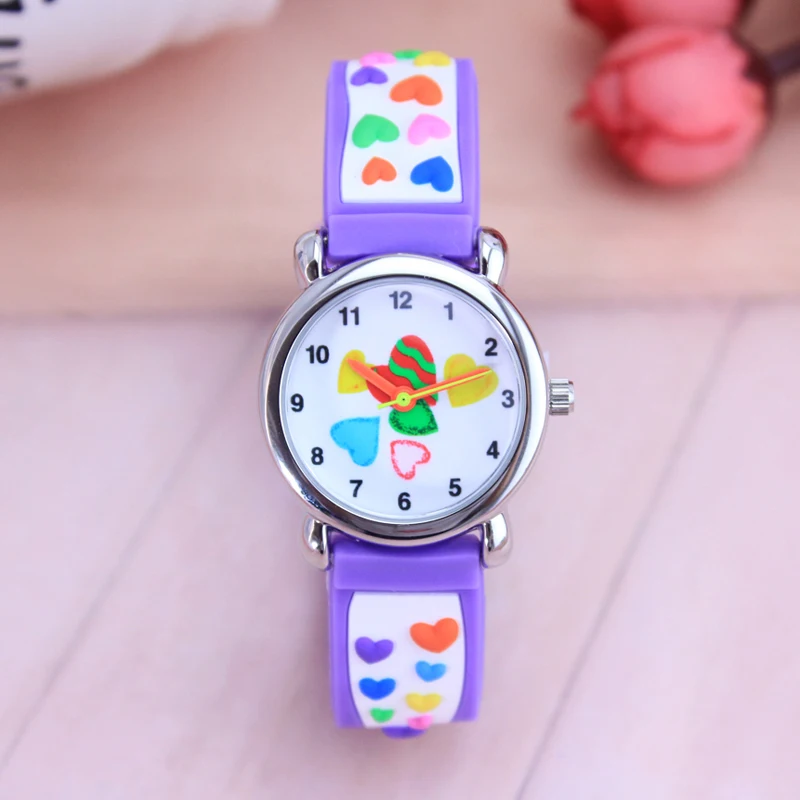 

Children's watch 3D cartoon careful heart pattern quartz watch Boy girl learning time pointer green waterproof watch
