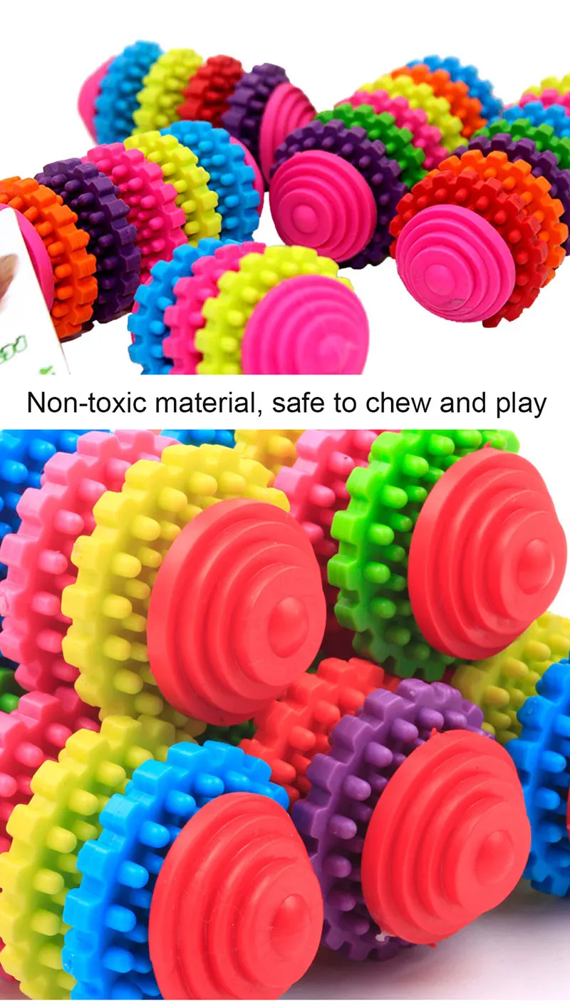 Pet Chew Toys Dog Bones Toy Clean Teeth Colorful Rubber Pet Puppy Dental Teething Healthy Teeth Gums Play Training Fetch Fun Toy