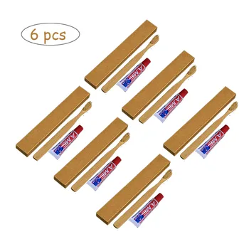 

6 Sets Soft Bristle Bamboo Handle Toothbrush with 1 Mini Toothpaste Cleaning Teeth Dental Oral Care Hotel Home Stay Tooth Brush