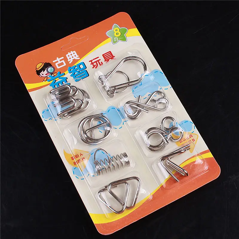 8pcs/set jigsaw metal puzzle classic teaser iq wire brain Montessori materials kids educational toys gift for children
