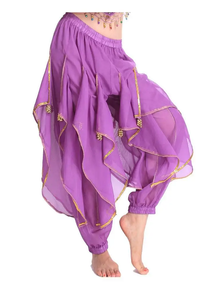 Египетский Болливуд 8 цветов танца живота юбки Пышная юбка танец живота брюки профессиональный костюм для индийского танца живота танцевальные брюки - Цвет: Фиолетовый