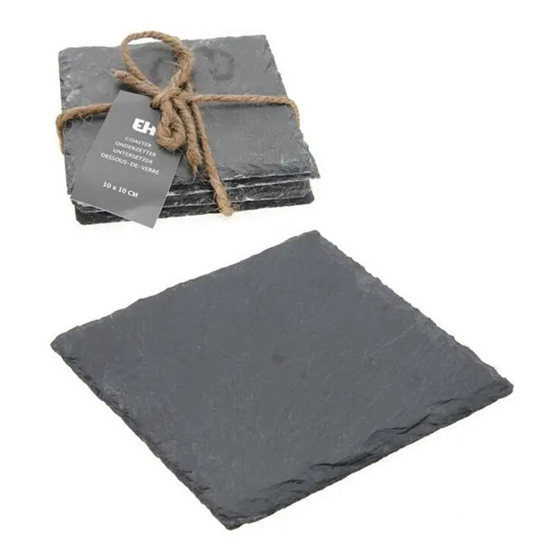 4pcs Natural Slate Drink Coasters Glass Mug Cup Mats Pats Table Placemats