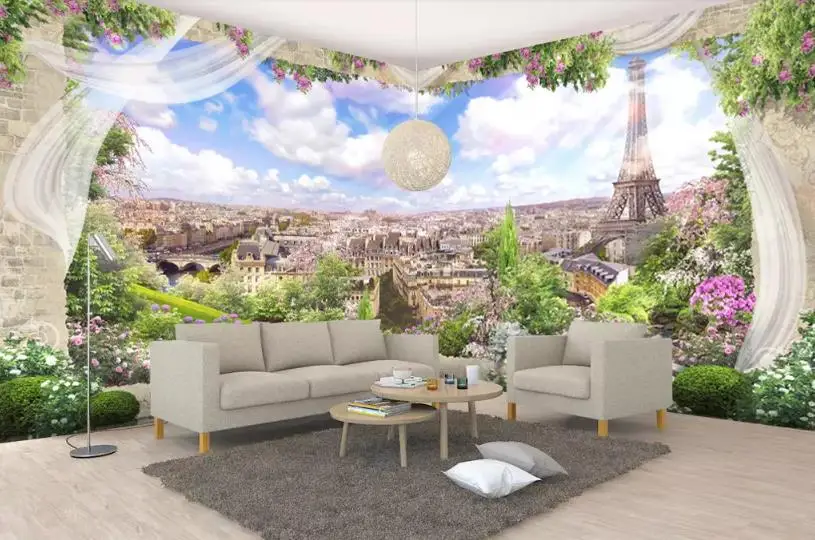 Goedkoop Custom stereoscopische 3d behang Parijs landschap wallpapers voor woonkamer TV achtergrond moderne home verbeteringen