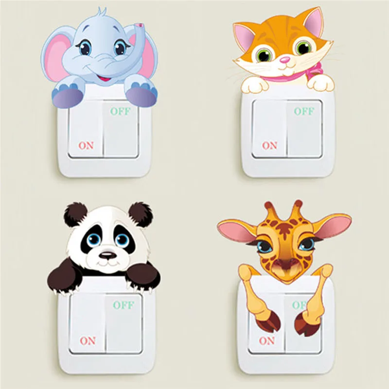

Funny Animals Switch Stickers For Home Decoration Elephant Giraffe Cat Panda 3d Mural Art Diy Kids Room Wall Decals Pvc Posters