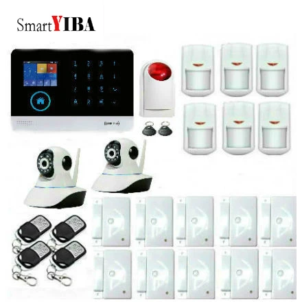 

SmartYIBA Wireless Voice Touch Display WIFI GSM Security Alarm With 2pcs Network Surveillance Cameras Door Gap Motion Alarm Kits