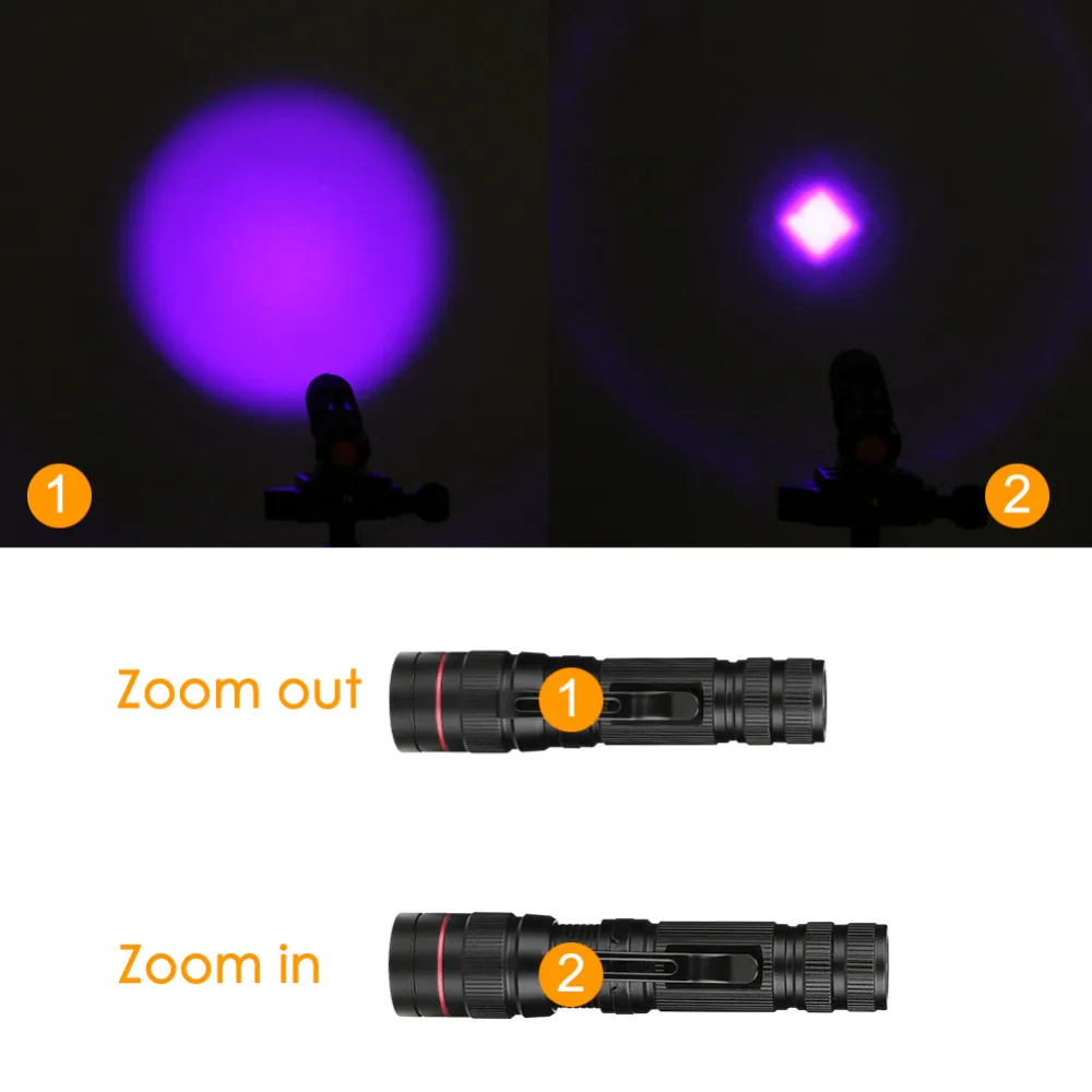 Zoomable Led UV Flash светильник фонарь ультрафиолетовый светильник UV 395nm фиолетовый флэш-светильник лампа AA батарея для проверки маркера обнаружения B14