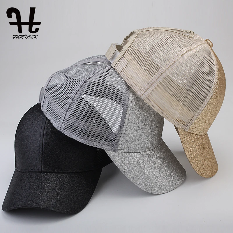 FURTALK бейсбольная кепка женская шапка с отверстием для хвоста грязная Высокая булочка Регулируемая простая Кепка Дальнобойщика летняя шляпа для папы Спортивная Кепка С БЛЕСТКАМИ Snapback