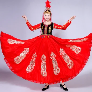 

2019 New Hot Ladies Xinjiang Dance Costumes Female Adult Uygur Minority Costumes National Wind Suit Big Swing Skirt