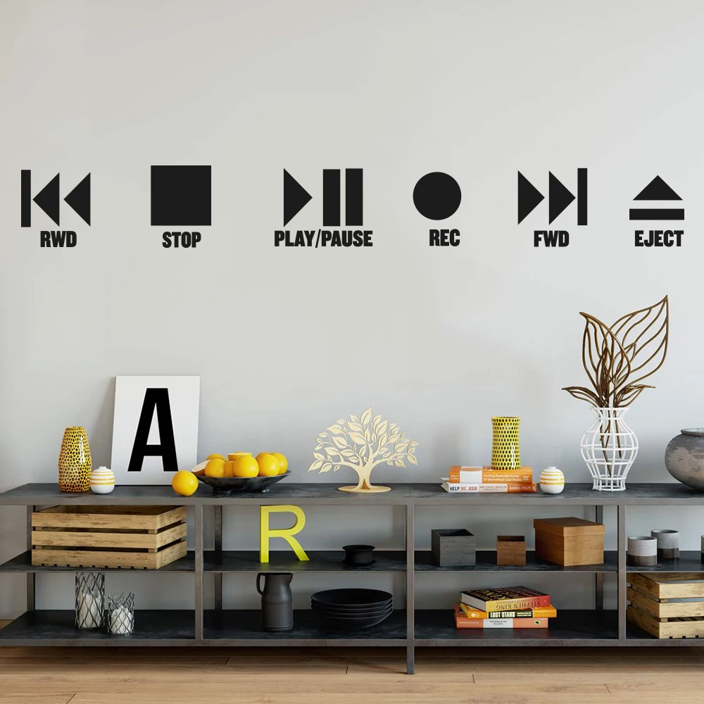 Cartoon Music  Musique Cinema  Play and stop Wall Decal School Roommate Music Push Button Wall Stickers Baby Nursery Vinyl Decor (2)