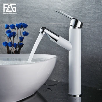 

FLG Bathroom Basin Faucet Deck Mounted White Golden Mixer Tap Single Handle Cold and Hot Brass Vessel Sink Water Taps 508-22