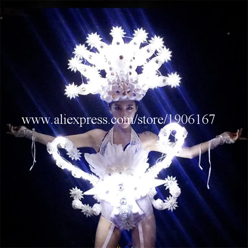 

Christmas LED Snow Light Costume Night Club DS Dance Team Ice Queen Luminous Dress Cosplay Masquerade Light Up Clothes