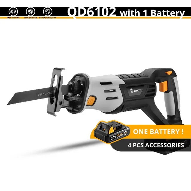 One battery DEKO QD6102 20 в Беспроводная сабельная пила Регулируемая скорость электрическая пила с батареей и 4 лезвиями - Цвет: One battery