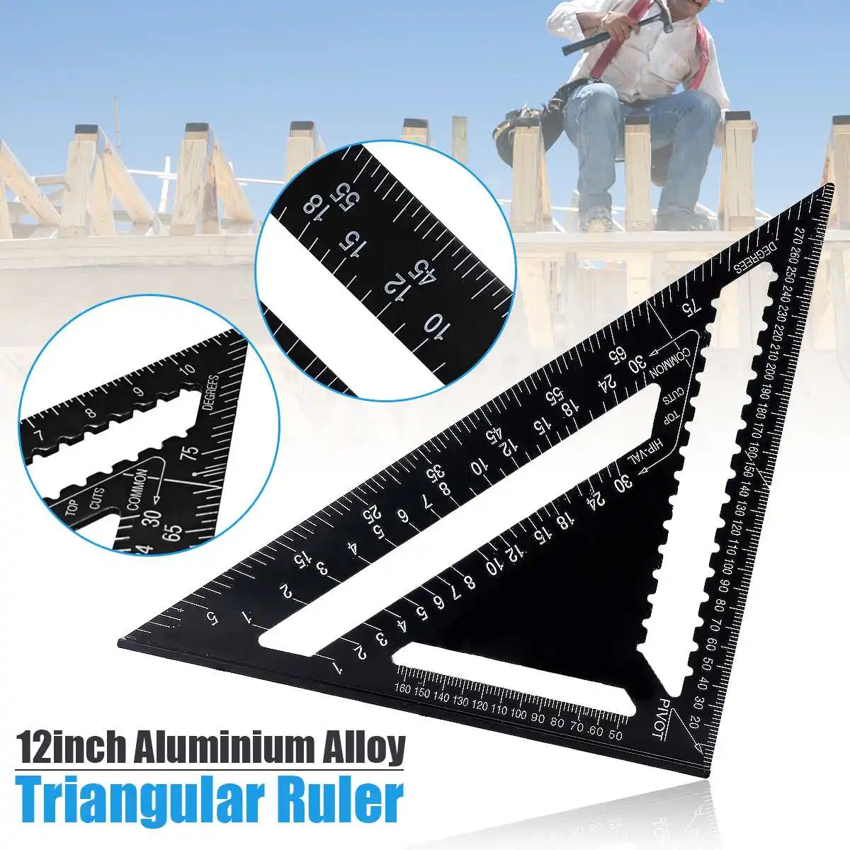 7/12inch Speed Square Metric Aluminum Alloy Triangle Ruler Squares for Measuring Tool Metric Angle Protractor Woodworking Tools digital sound level meter
