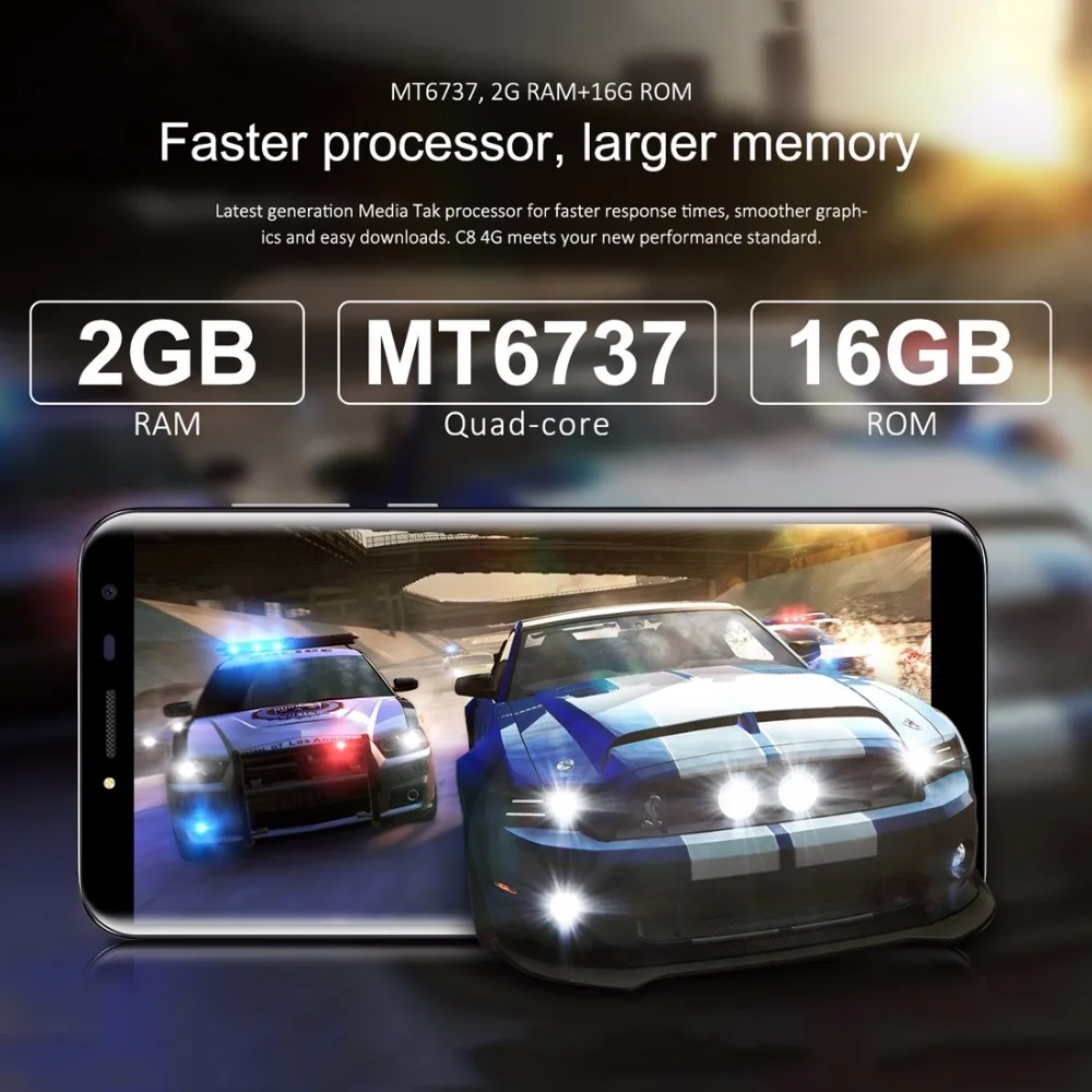 Oukitel C8 4G LTE 5.5'' 18:9 Display Smartphone Android 7.0 3000mAh 2GB RAM 16GB MTK6737 Quad Core Fingerprint 13MP Cellphone