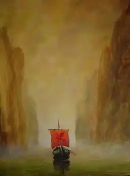 

100% Handpainted oil painting LEON GOODMAN VIKING PRINT "Olafs return 5"
