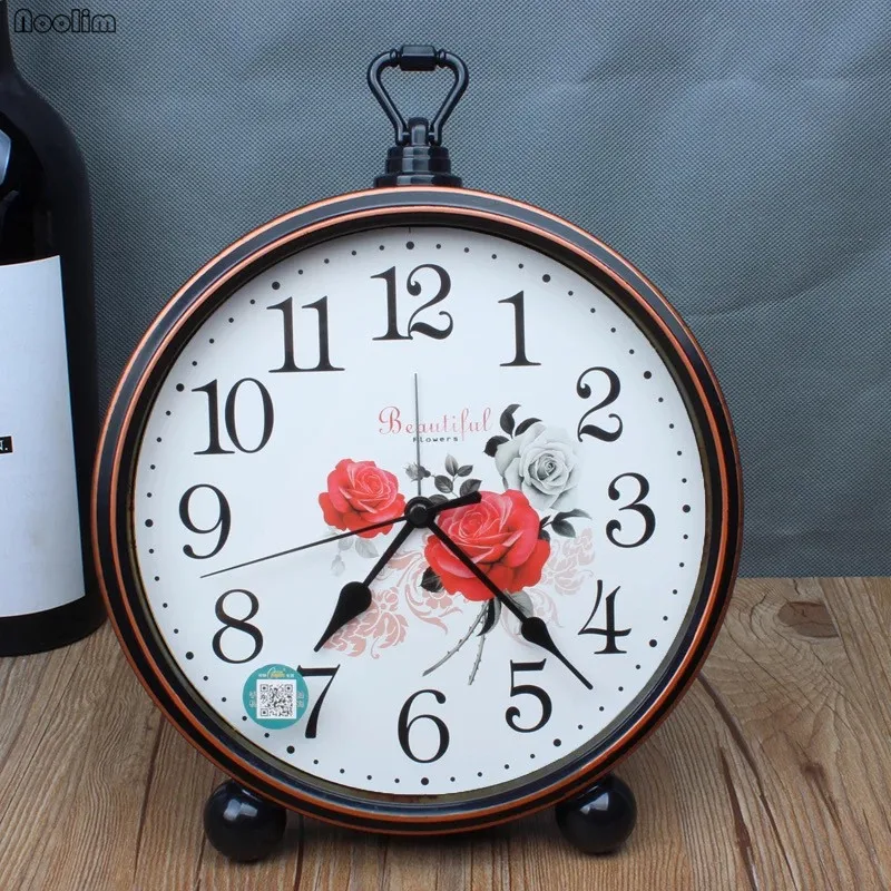 

European Creative Retro Alarm Clock Living Room Table Clock Modern Minimalist Portable Mute Quartz Clock Home Table Decoration