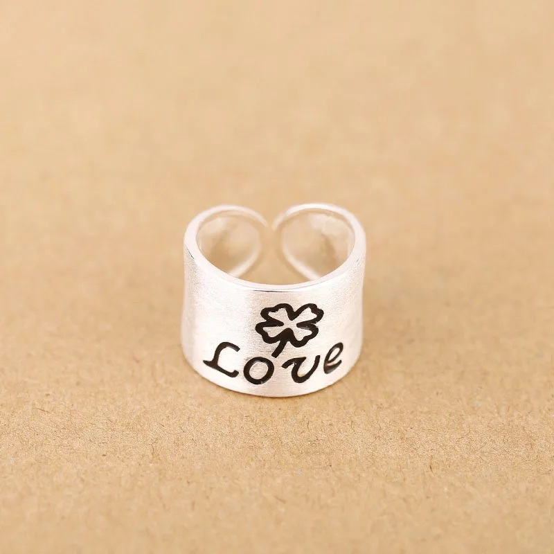 

Simple Love Letter Leaf Wide Sterling Silver Adjustable Ring