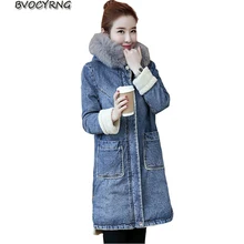 Новинка, Женское зимнее джинсовое хлопковое пальто размера плюс, парка с капюшоном, пальто, утолщенная овечья шерсть, женские джинсы, джинсовая куртка, пальто K0643