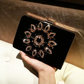 

Luxury fashion diamond crystal black & red classic suede mini evening bag clutch purse party chain shoulder bag flap wallet