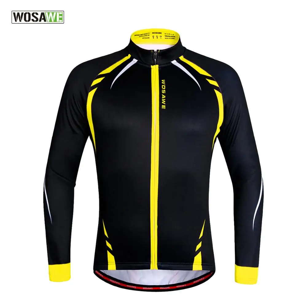 WOSAWE Fleece Thermal Cycling Jackets Yellow Windproof Long Sleeve