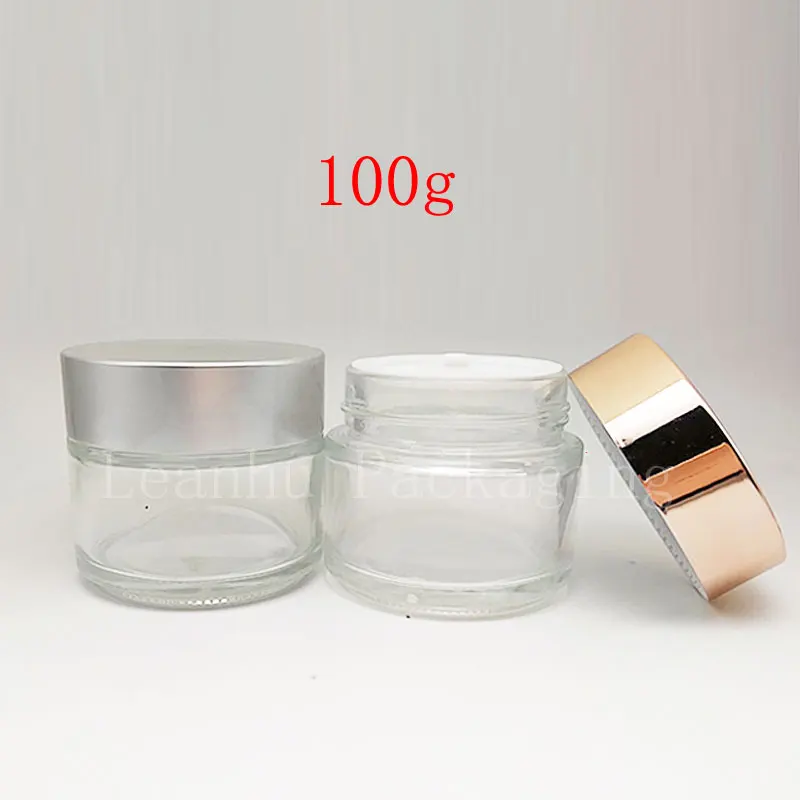 100G X 6 Empty Transparent Cosmetic Cream Glass Container , Skin Care Cream Glass Jar With