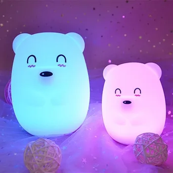 

Silicone Bear LED Night Light Table Lamp Touch Sensor 9 Colors Battery Powered Bedroom Bedside Lamp for Children Kids Baby Gift
