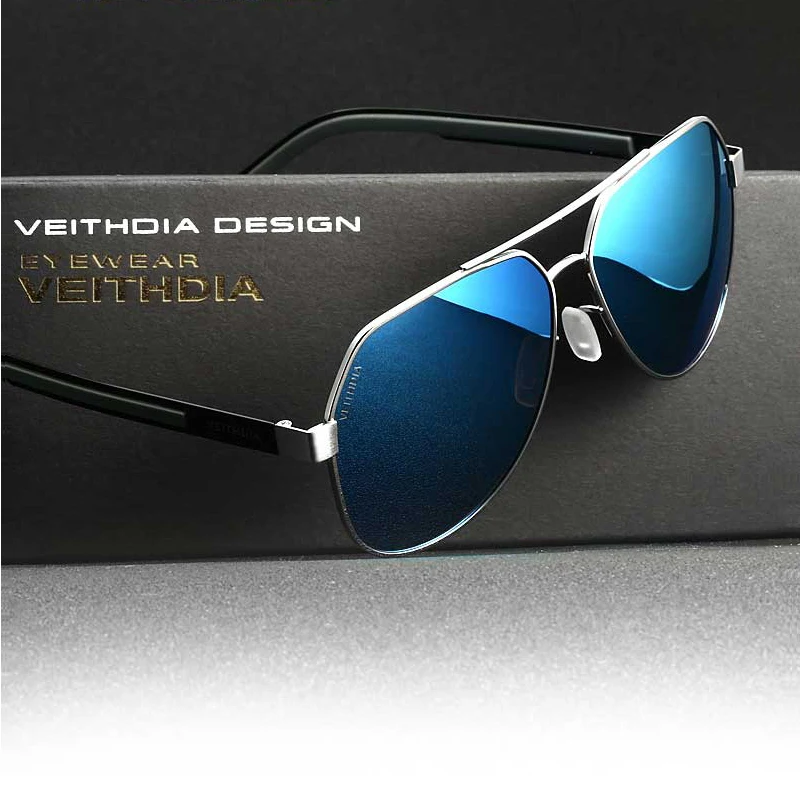 Мужские солнцезащитные очки-авиаторы VEITHDIA, модные голубые зеркальные очки с поляризационными стеклами, для мужчин и женщин, модель 3556