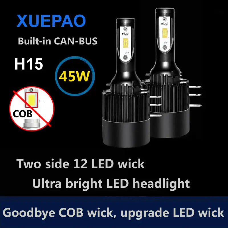 

2Pcs LED H15 canbus Headlight Easy Install Error Free High Beam Daytime Running Light DRL Head Lamp for Audi Mercedes VW Golf