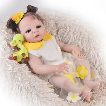 

Boneca bebes reborn 23"57cm full silicone body girl baby reborn dolls toys for children gift hair rooted with pacifier bottle