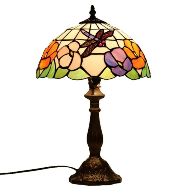 

12" Tiffany Flowers Dragonfly Glass Table Lamp Foyer Bed Room Apartment Wedding Decor Desk Light H 51cm 1004