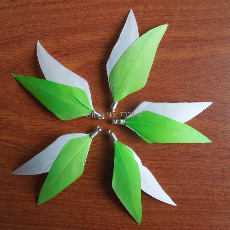 Feathers!20pcs/lot!6cm WHITE+LIME GREEN Curved Goose Quill Feathers Decorative with SPRING FASTENERS Beautiful! | Дом и сад