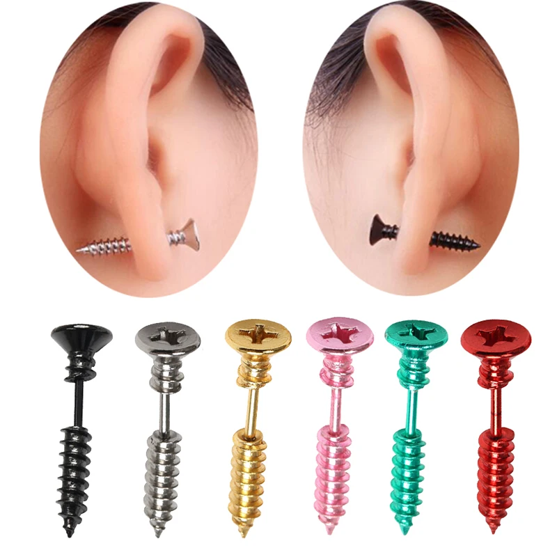 

1Pc Small Spiral Black Earring Women Earrings Jewelry Punk Rock Screw Stud Earrings For Men #48360