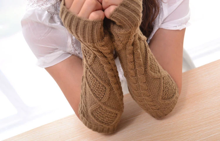 1 Pair Fashion Autumn Winter Spring Warm Women Ladies Girl Solid Gloves Arm Warmer Long Fingerless Xmas Knitting Wool Mittens