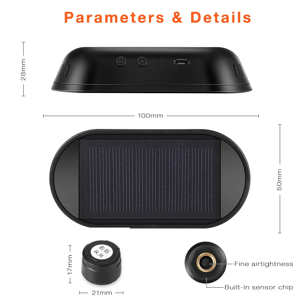 ZEEPIN G50 Solar Powered TPMS Car Tire Pressure Monitor System 4 External Sensors