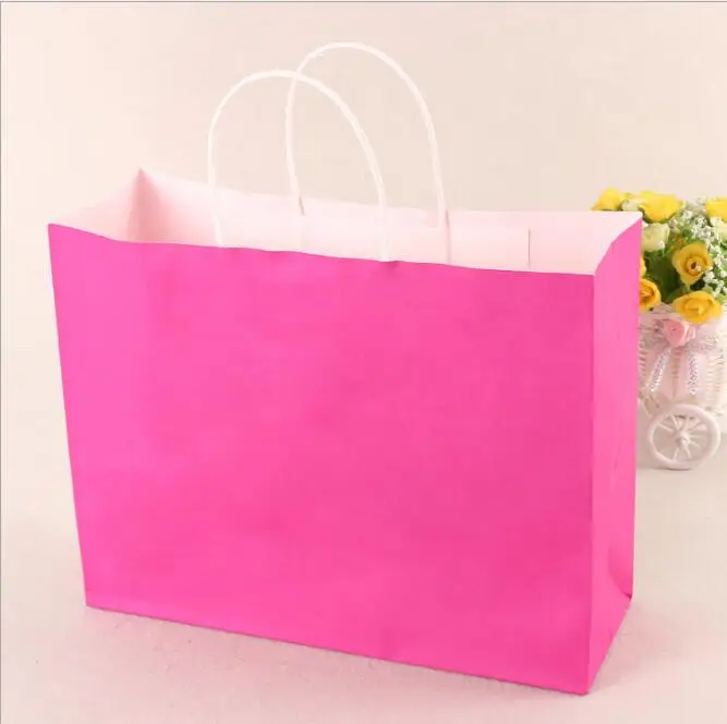 20 шт./партия праздничная подарочная крафт-сумка ярко-розовая хозяйственная сумка DIY перерабатываемая бумажная сумка с ручками 4 размера на выбор