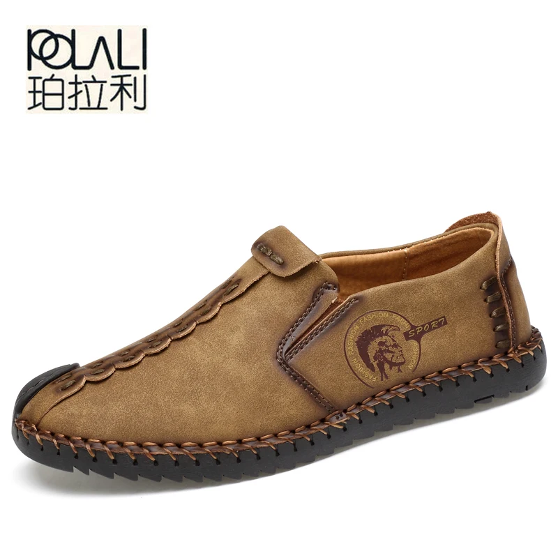 

POLALI 2019 New Comfortable Casual Shoes Loafers Men Shoes Quality Split Leather Shoes Men Flats Hot Sale Moccasins Shoes