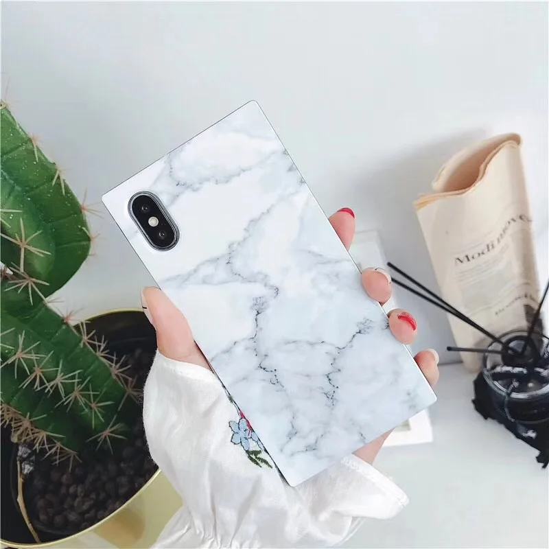 COTPRCO Square Glossy Marble Soft TPU Case For iPhone XS X 8 7 Plus 6 Phone Cases 6s Xs Capas Capa |