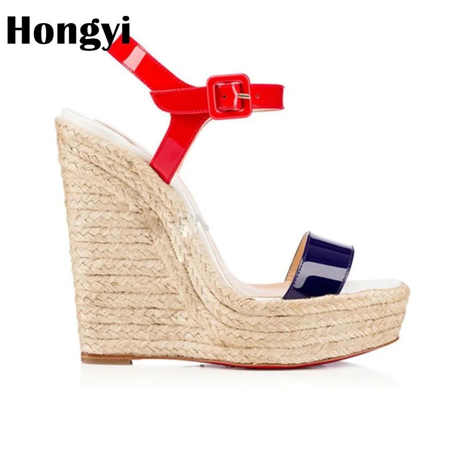 

Women Buckle Open Toe Mixed Colors Wedges High Heels Sandals