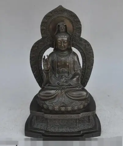 

S4431 11"tibet Buddhism bronze seat lotus Kwan-Yin Guan Yin Bodhisattva Buddha statue