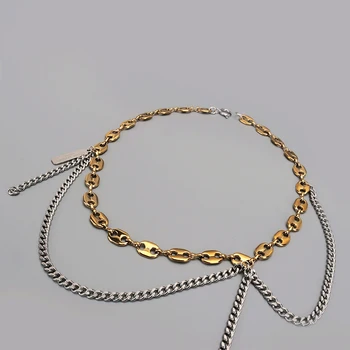 

Chain Necklace fashion Gold & Silver filled double Color Tassel Splicing pig nose clavicle chain Layered Korea Necklace