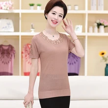 Стиль хлопок белье футболка Для женщин с коротким рукавом Вышивка Полые Цветы Футболка