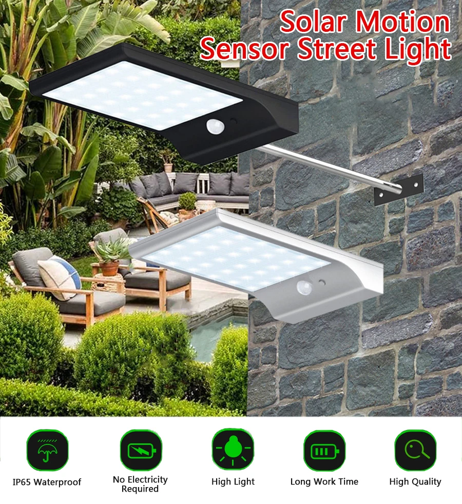 36 LEDs Solar Power Wall Outdoor Street PIR Motion Sensor Garden Yard Light Lamp 
