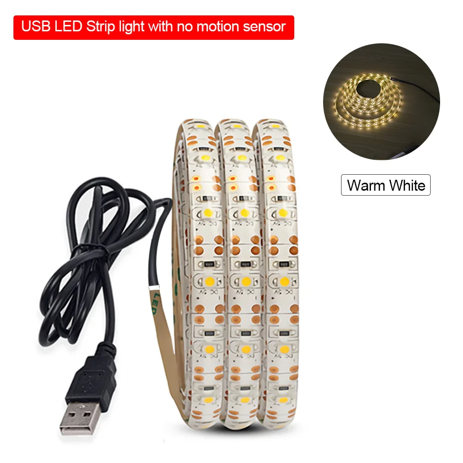 Умный PIR датчик движения и USB порт Светодиодная лента светильник 2835SMD DC5V гибкий светодиодный клейкий Скотч для шкафа лестницы кухонного шкафа - Испускаемый цвет: USB Warm White