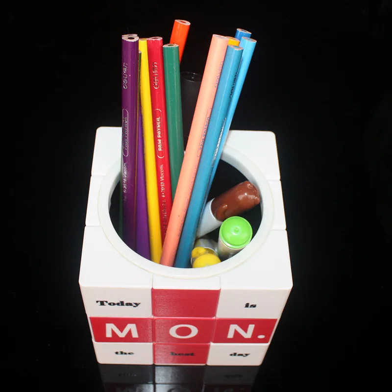 

9.5CM 3x3x3 Magic Cube Week Pen Holder Case Puzzle Rubike Cubes Office Decoration UV Printing Gifts Toys for Kids Adults