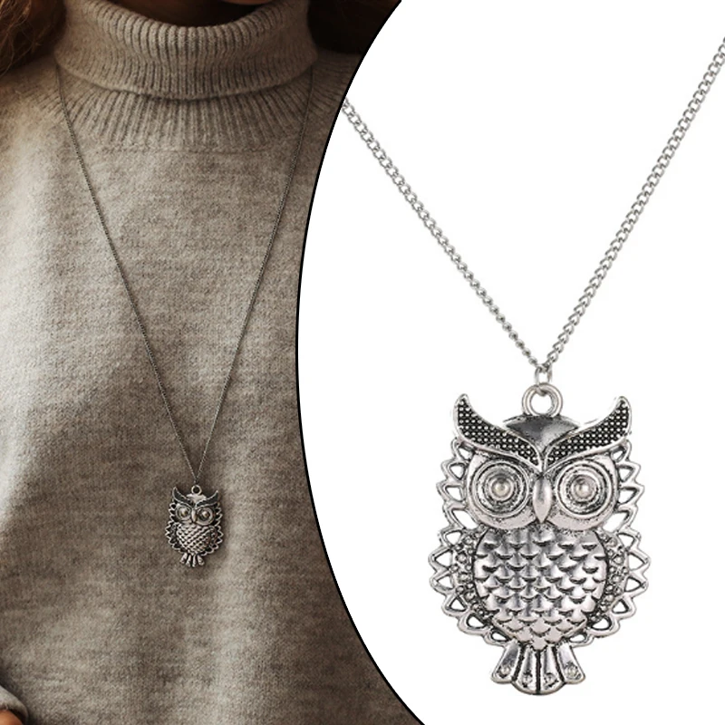 

2019 New Arrival Girls Korean Silvery Adjustable Allergy Free Sweater Pendant Necklace Hollow Out Free Shipping Women 1PC Owl