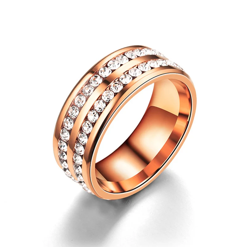 ELSEMODE 5 стилей Двухрядное Кристальное кольцо для женщин черное золото сталь цвет нержавеющая сталь обручальное кольцо кольца femme - Цвет основного камня: Rose Gold