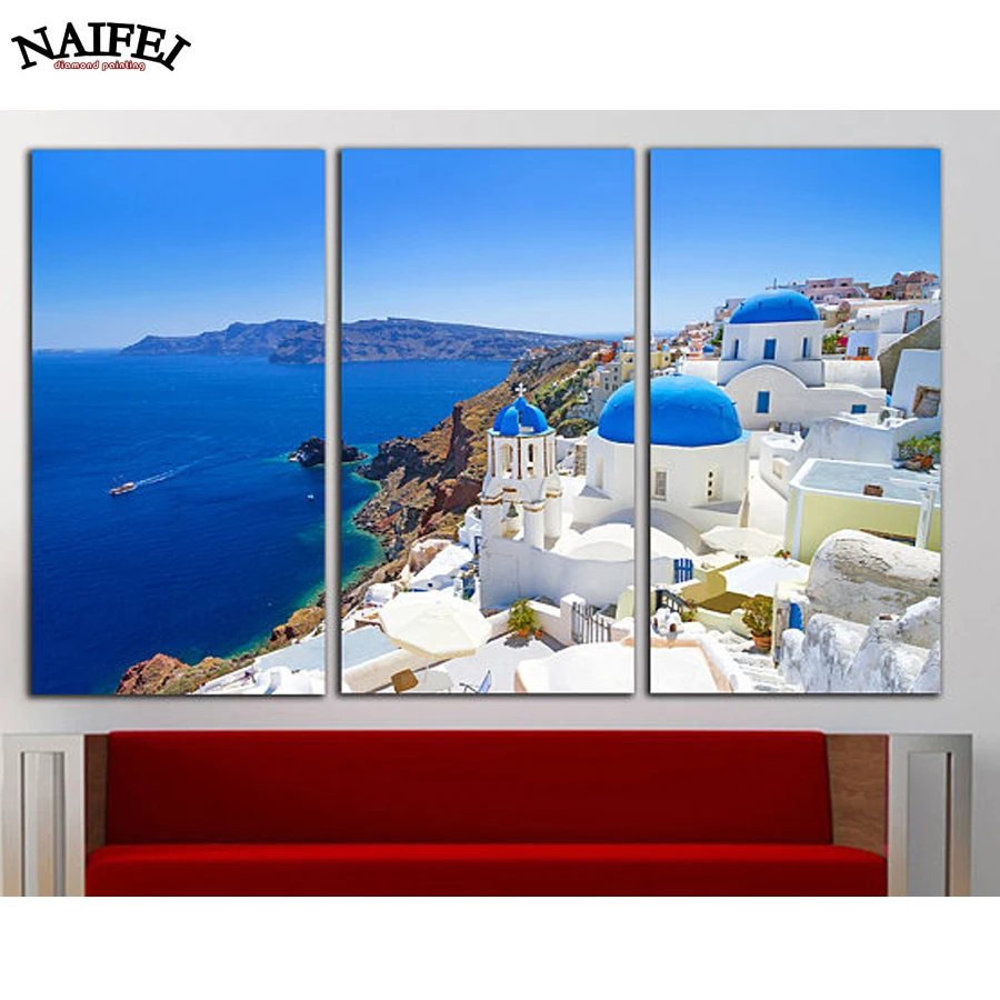 

square drill diy diamond embroidery triptych Seaside house home decoration full diamond mosaic needlework 3d diamond painting